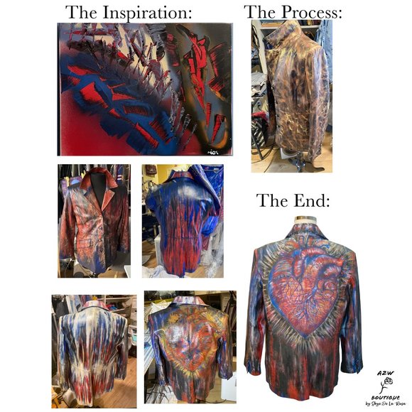 Up-cycled Terrry Lewis Leather Jacket Size LG - Hand Painted by Skye De La Rosa - Picture 8 of 8